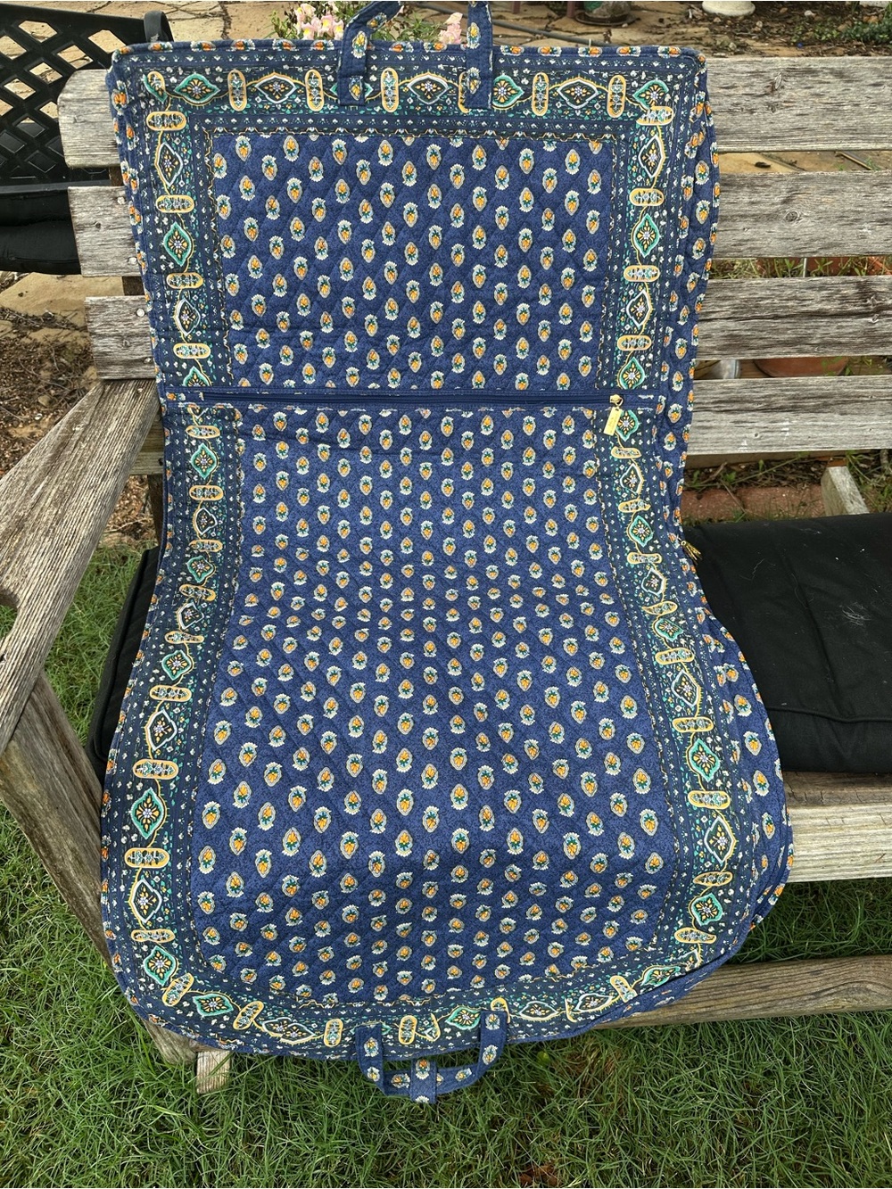 Vintage Americana by Sharif Quilted Paisley garment travel Bag Blue Green Gold